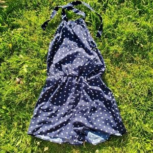 SHEIN Navy Polka Dot Halter One Piece / Romper in Small